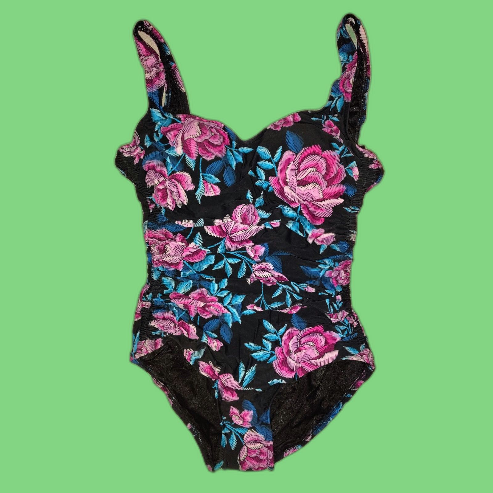 Nwt Maxine Of Hollywood Midnight Orchid Side Shirred One Piece Size 10 Floral